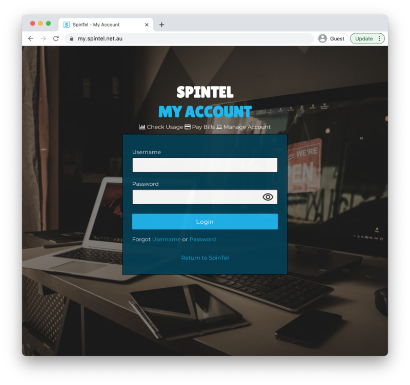 Image showing the Spintel Login page